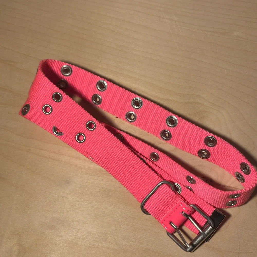 Pink Canvas Grommet Belt Women Sz L Double Hole Y2K Accessory Emo Punk Neon